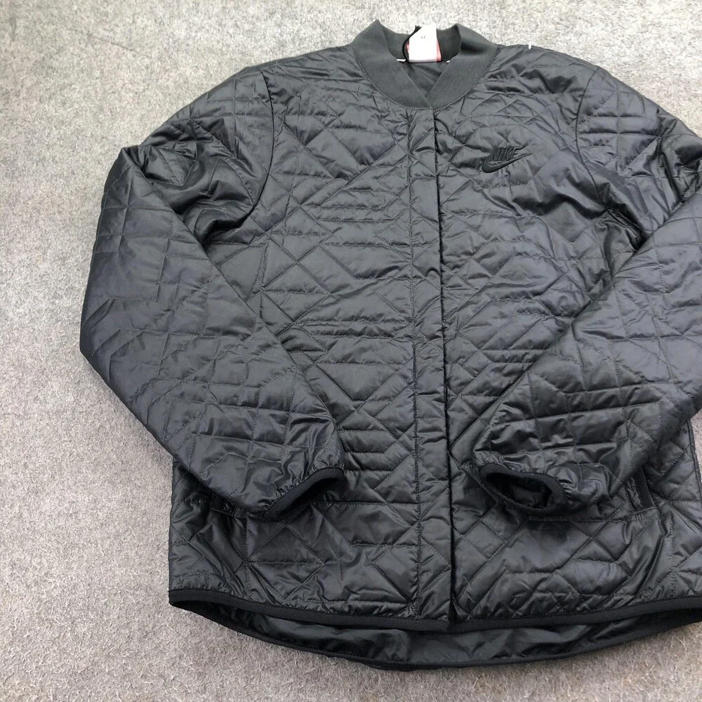 Nike Jacket Womens Small Black Quilted Full Zip Insulated Lined Casual Bomber